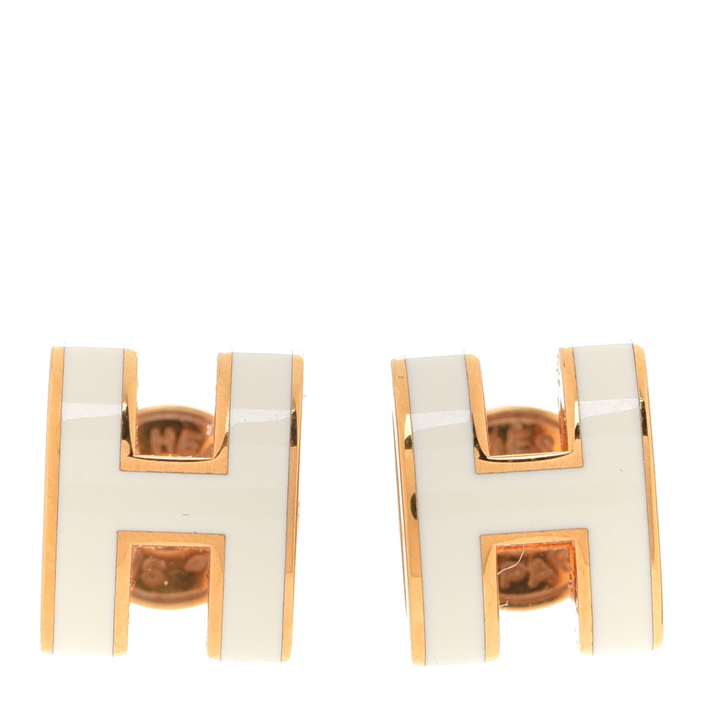 Gold Lacquered Mini Pop H Earrings White