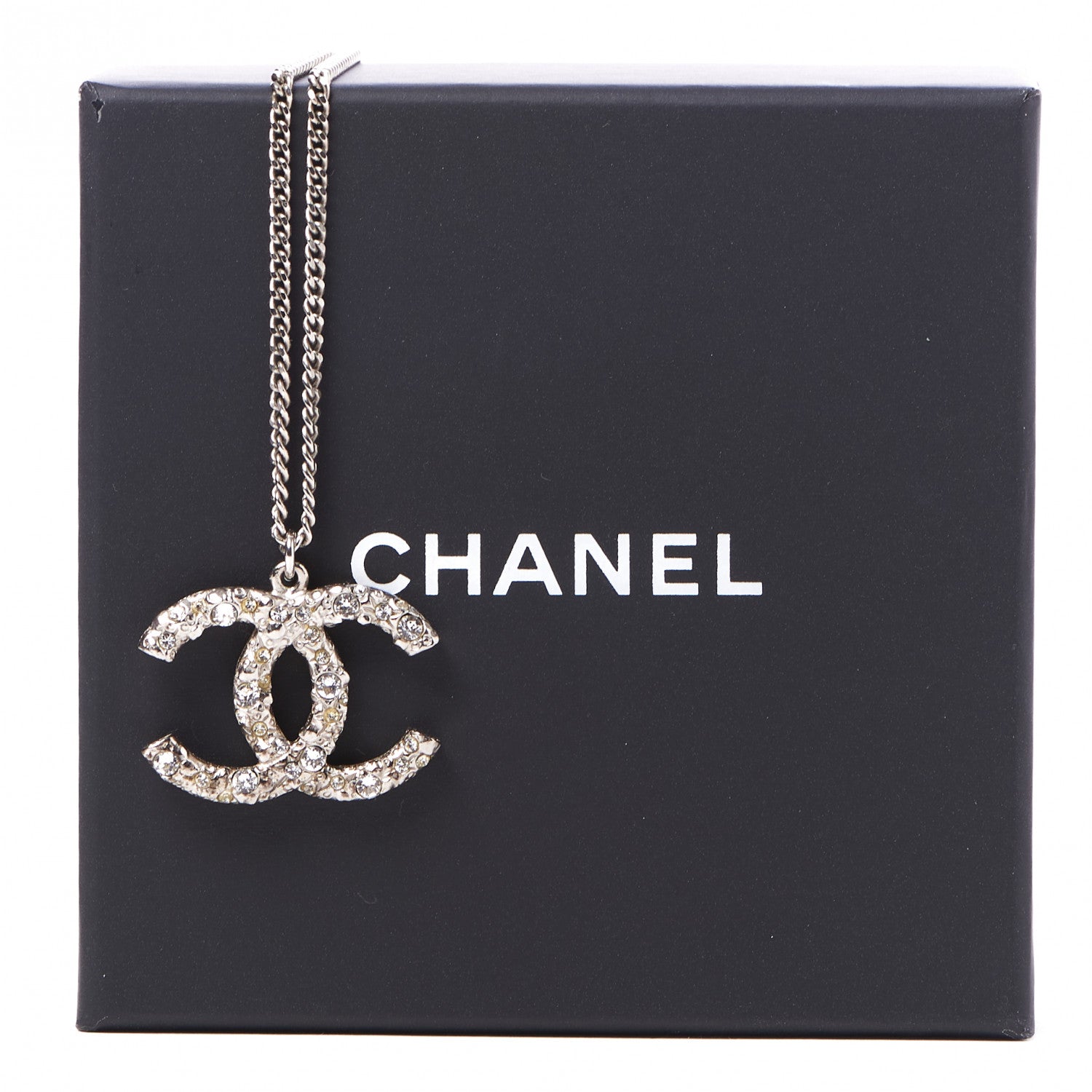 Chanel Crystal CC Pendant Necklace Silver 7 of 7