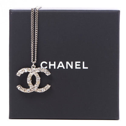 Chanel Crystal CC Pendant Necklace Silver 7 of 7