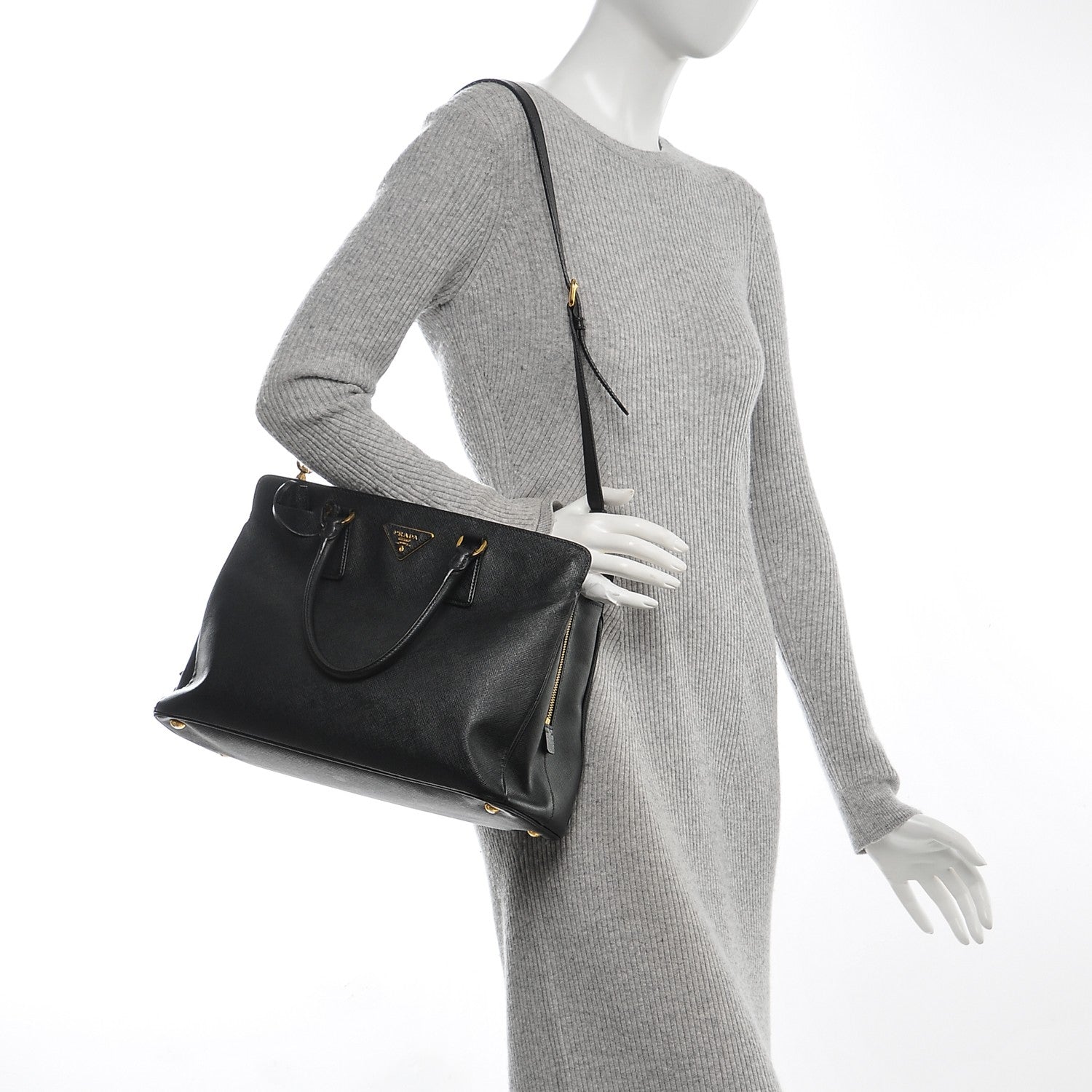 Prada Saffiano Lux Large Top Handle Open Tote Nero Black 2 of 6