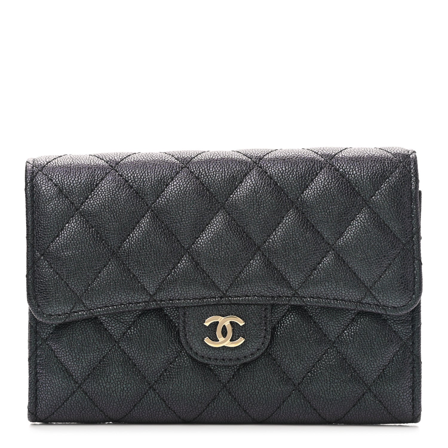 Chanel Iridescent Caviar Quilted Medium Flap Wallet Black 1 of 8