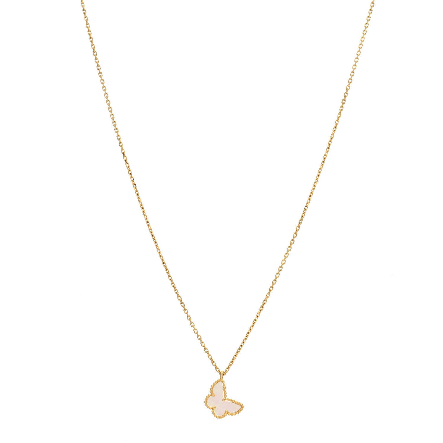 Van Cleef & Arpels 18K Yellow Gold Mother of Pearl Sweet Alhambra Butterfly Pendant Necklace 1 of 3