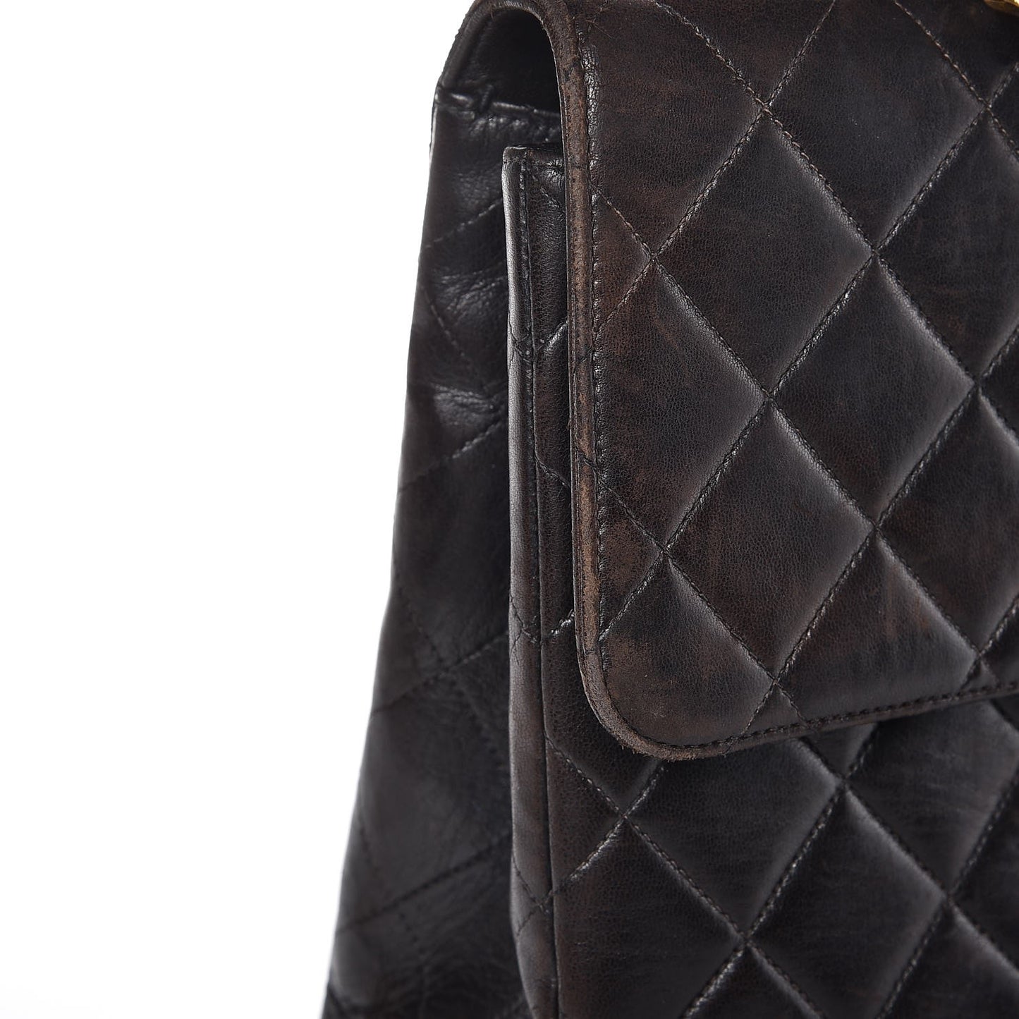 Lambskin Jumbo Single Flap Dark Brown
