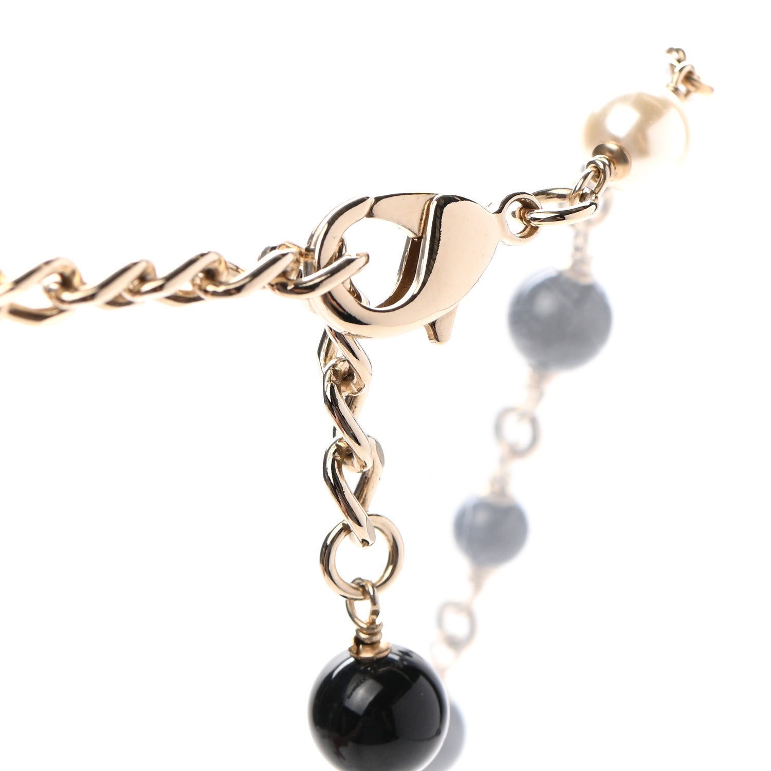 Chanel Gripoix Poured Glass Crystal Bead Pearl CC Lion Pendant Necklace Black Gold 4 of 6