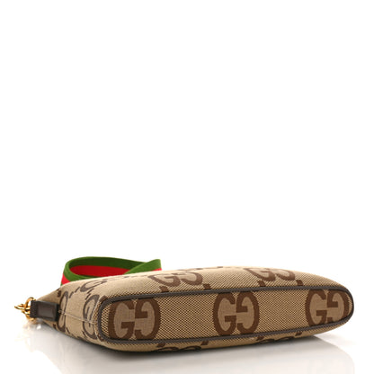 Gucci Monogram Jumbo GG Textured Dollar Calfskin Web Wristlet Messenger Bag Camel Ebony New Acero 4 of 10
