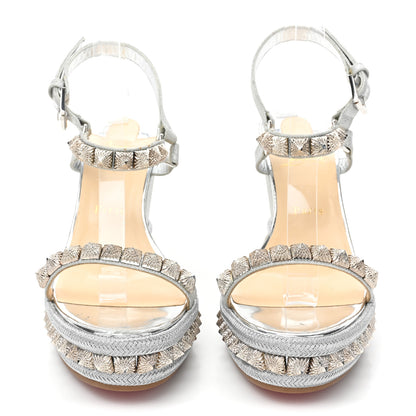 Christian Louboutin Glitter Nappa Mica Pyraclou 110 Wedge Sandals 41 Silver 2 of 13