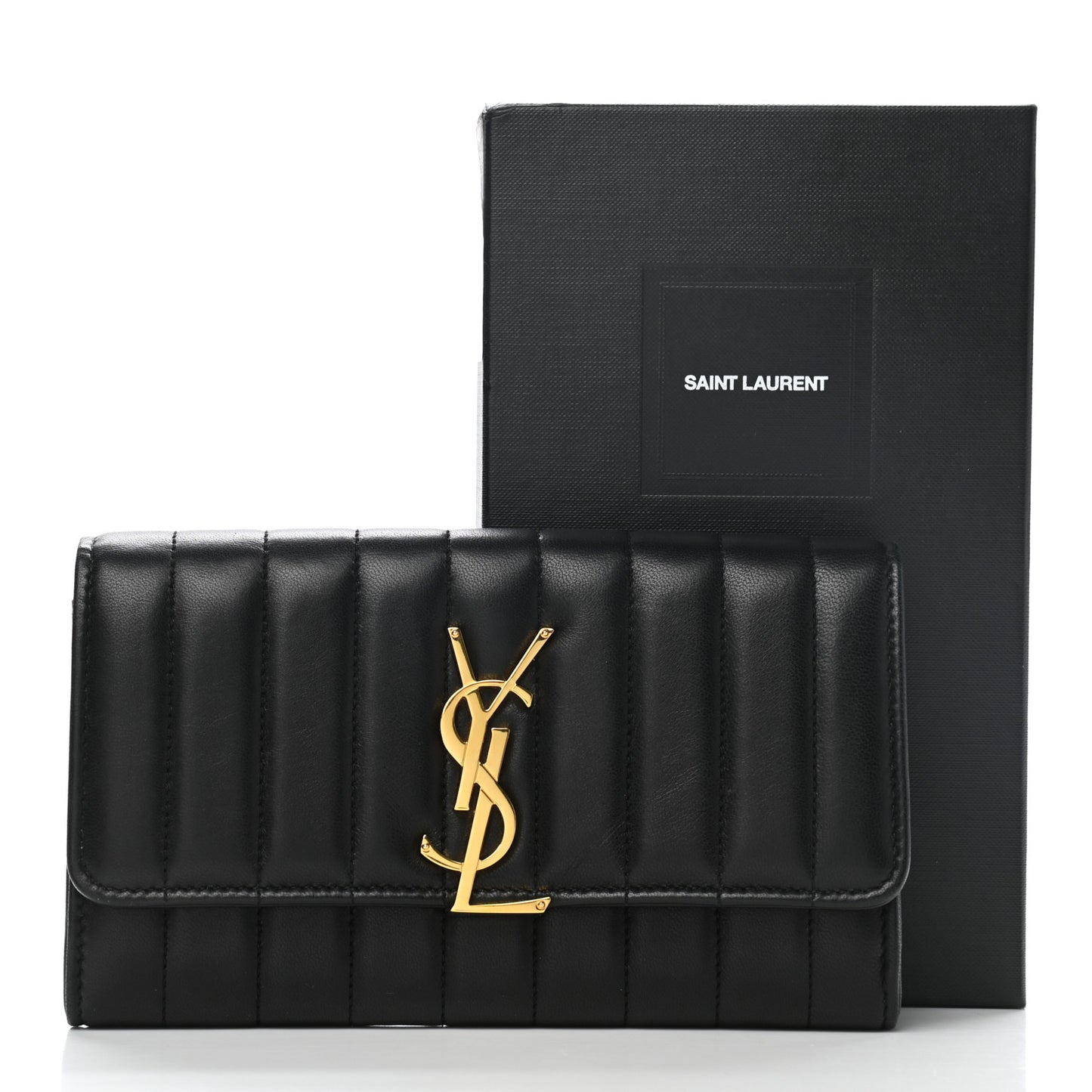 Lambskin Matelasse Monogram Large Vicky Continental Wallet Black