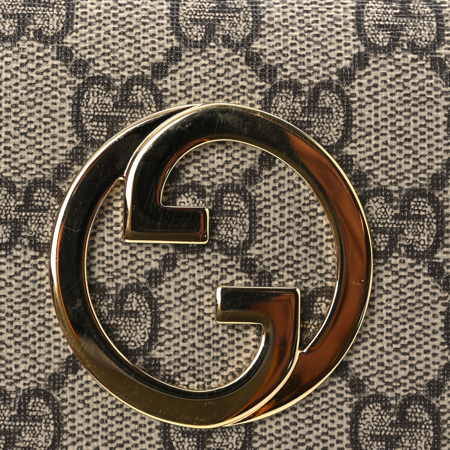 GG Supreme Monogram Textured Dollar Calfskin Blondie Continental Chain Wallet Beige Ebony New Acero
