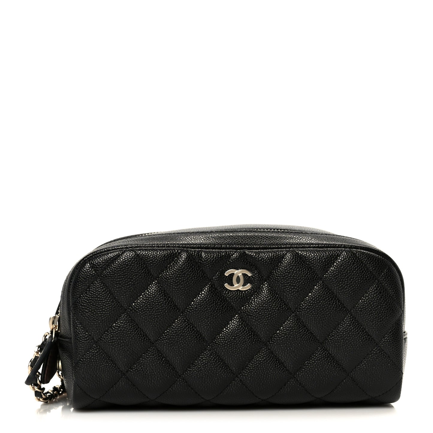 Caviar Quilted Toiletry Case With Chain Black