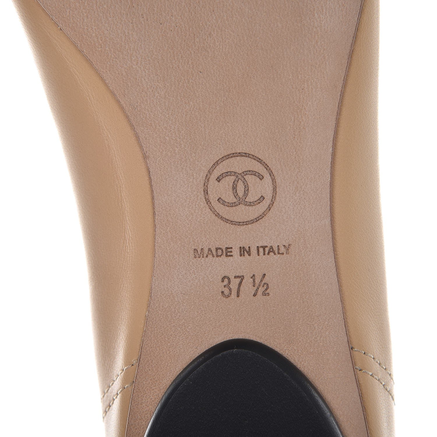 Chanel Lambskin Pearl Cap Toe Ballerina Flats 37.5 Beige Black 6 of 8