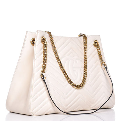 Gucci Calfskin Matelasse Medium GG Marmont Shoulder Tote Bag White 3 of 16