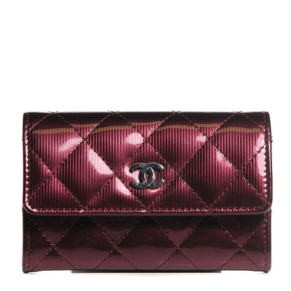 Chanel Striated Patent Quilted Card Holder Burgundy 1 of 9