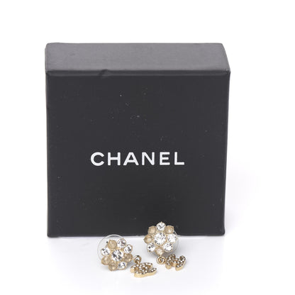 Chanel Crystal CC Flower Dangle Earrings Gold Beige 5 of 5