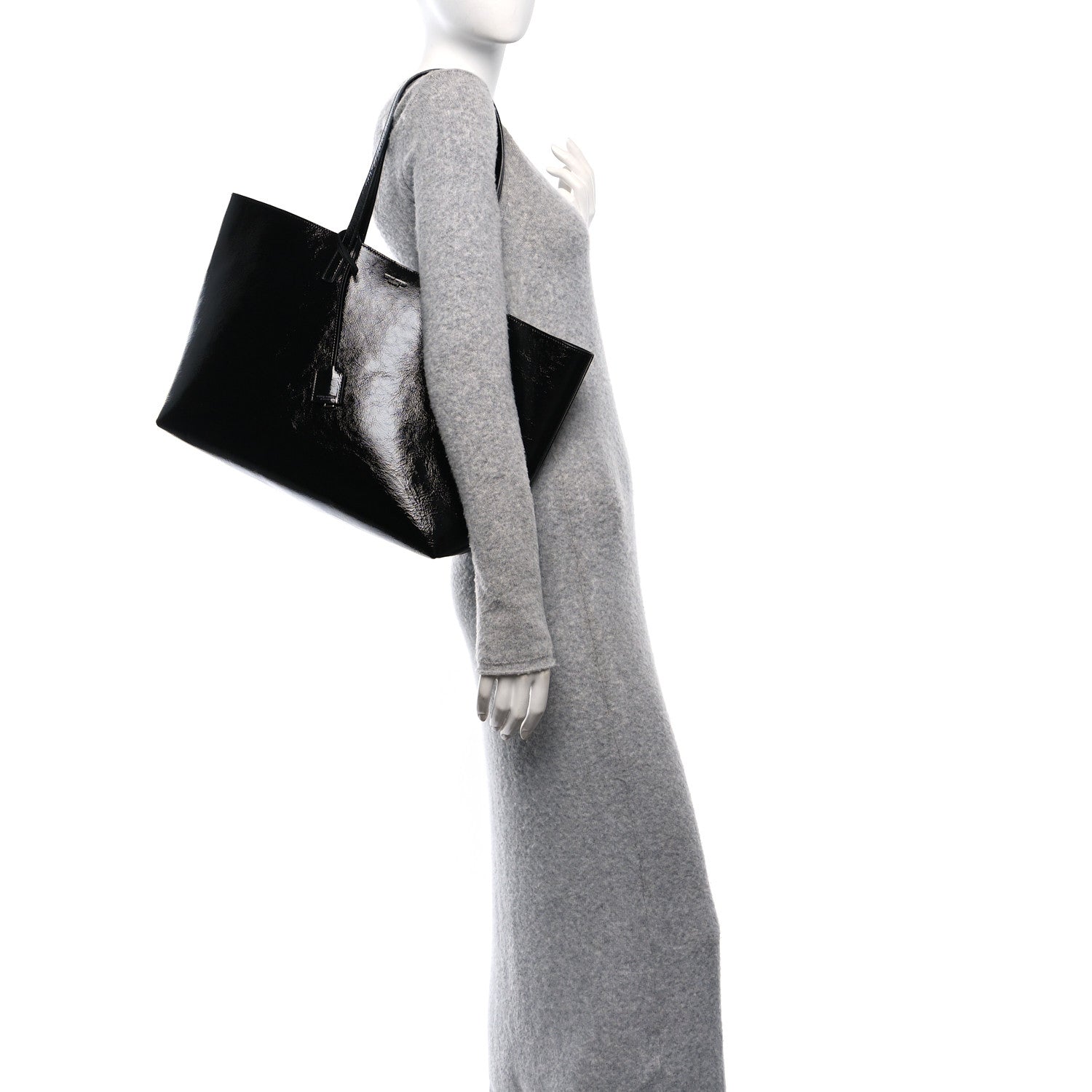 Saint Laurent Textured Patent Large Shopping Tote Black 2 of 11