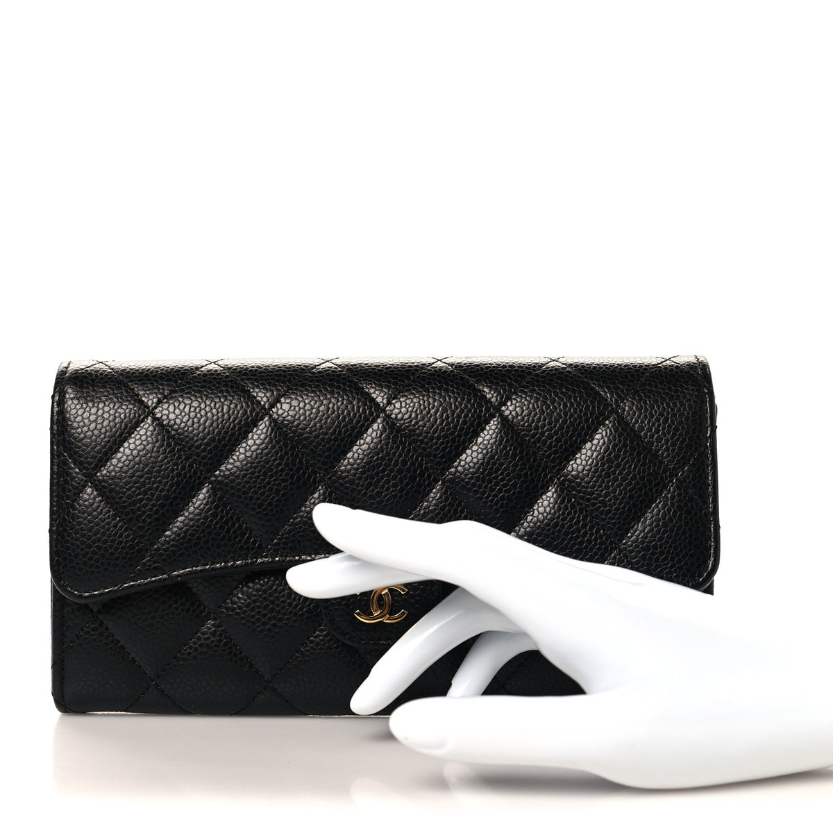 Caviar Quilted Large Gusset Flap Wallet Black