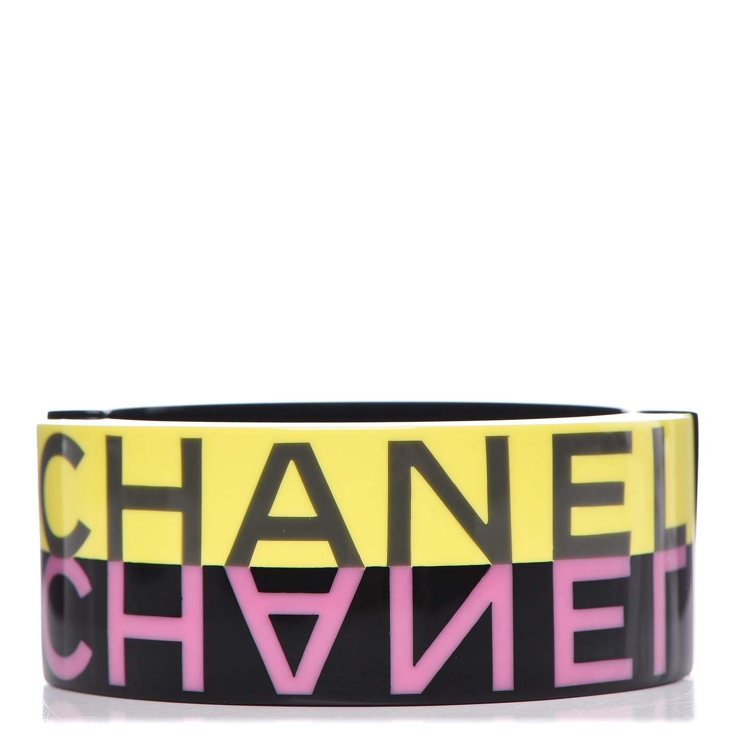 Chanel Resin CC Cuff Bracelet Black Yellow Pink 1 of 5