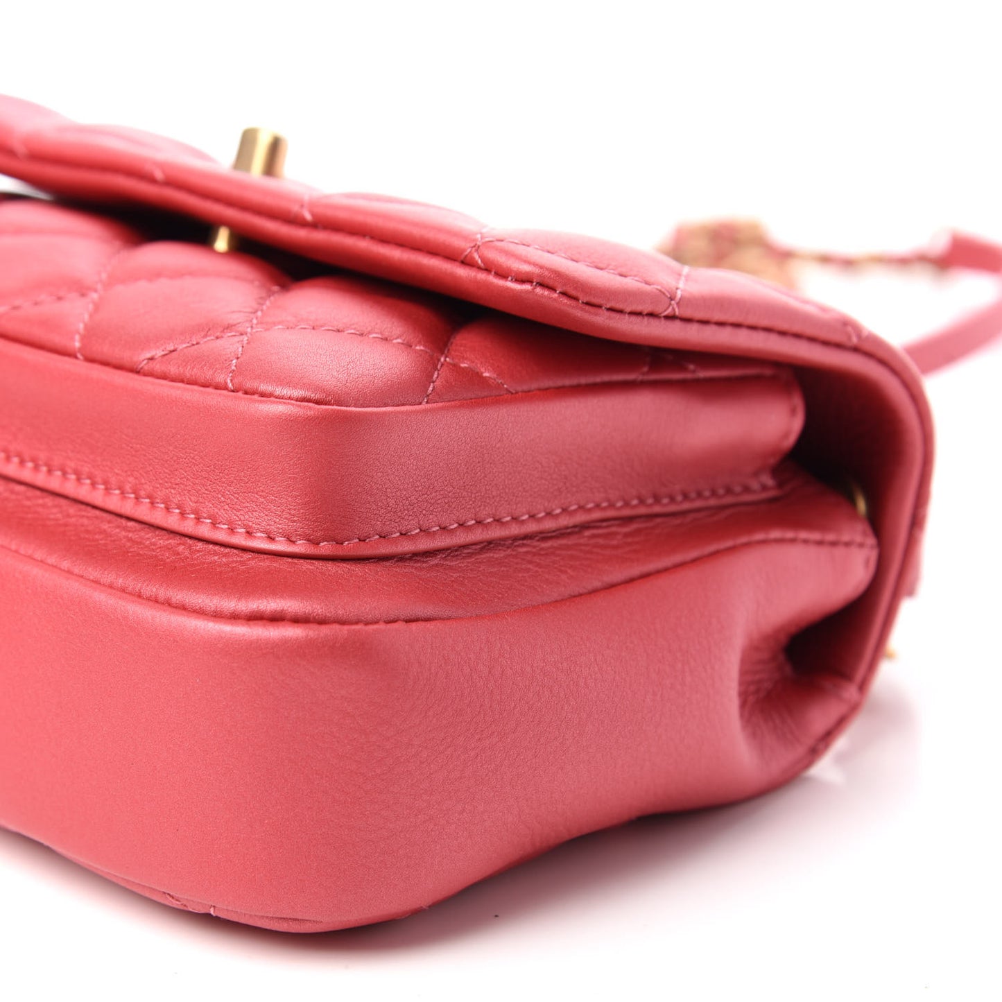 Calfskin Quilted Top Handle Flap Dark Pink