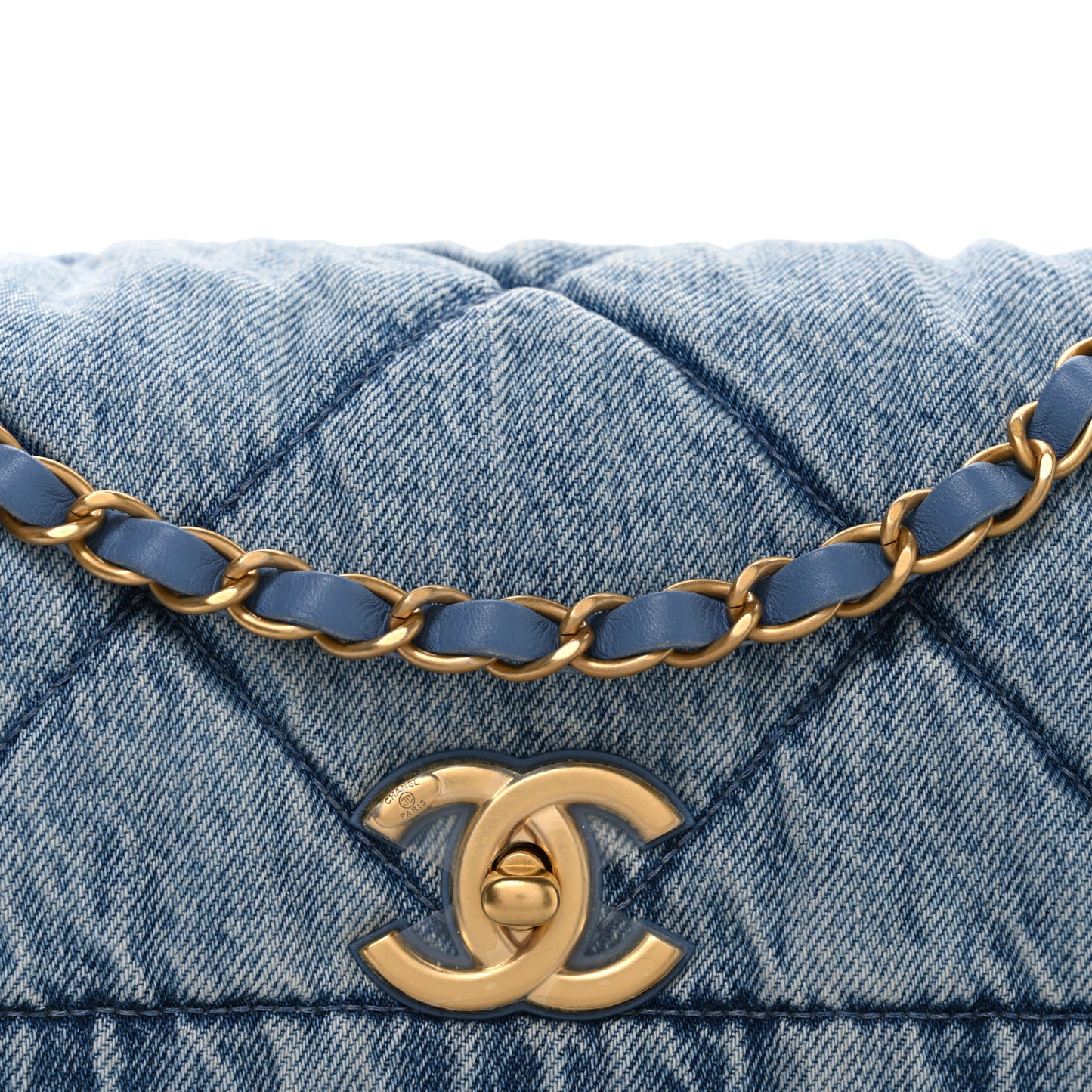 Washed Denim Quilted Large Flap Bag Blue