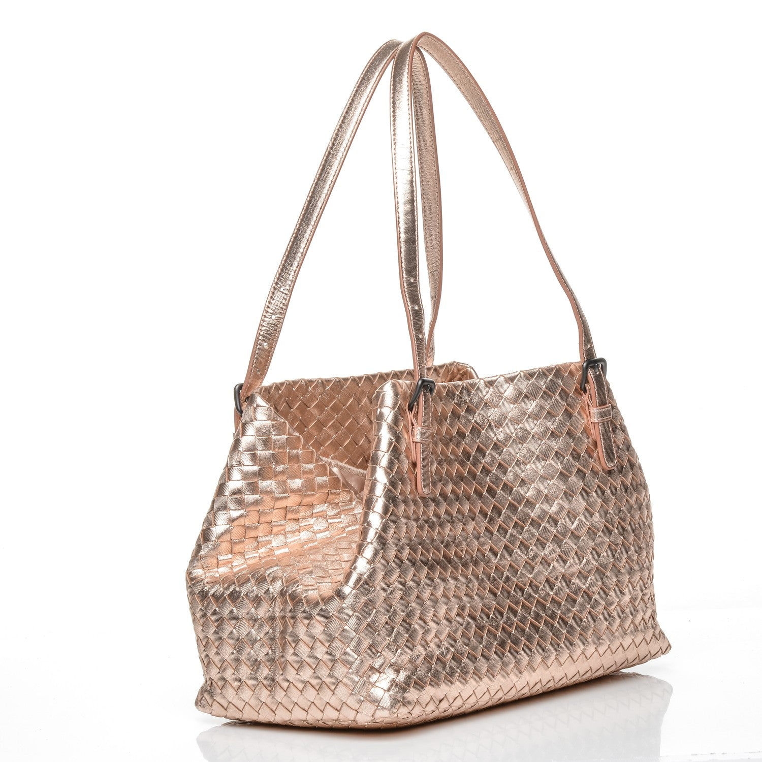 Bottega Veneta Metallic Grosgrain Intrecciato Medium A Shape Seamless Tote Rose Gold 3 of 6