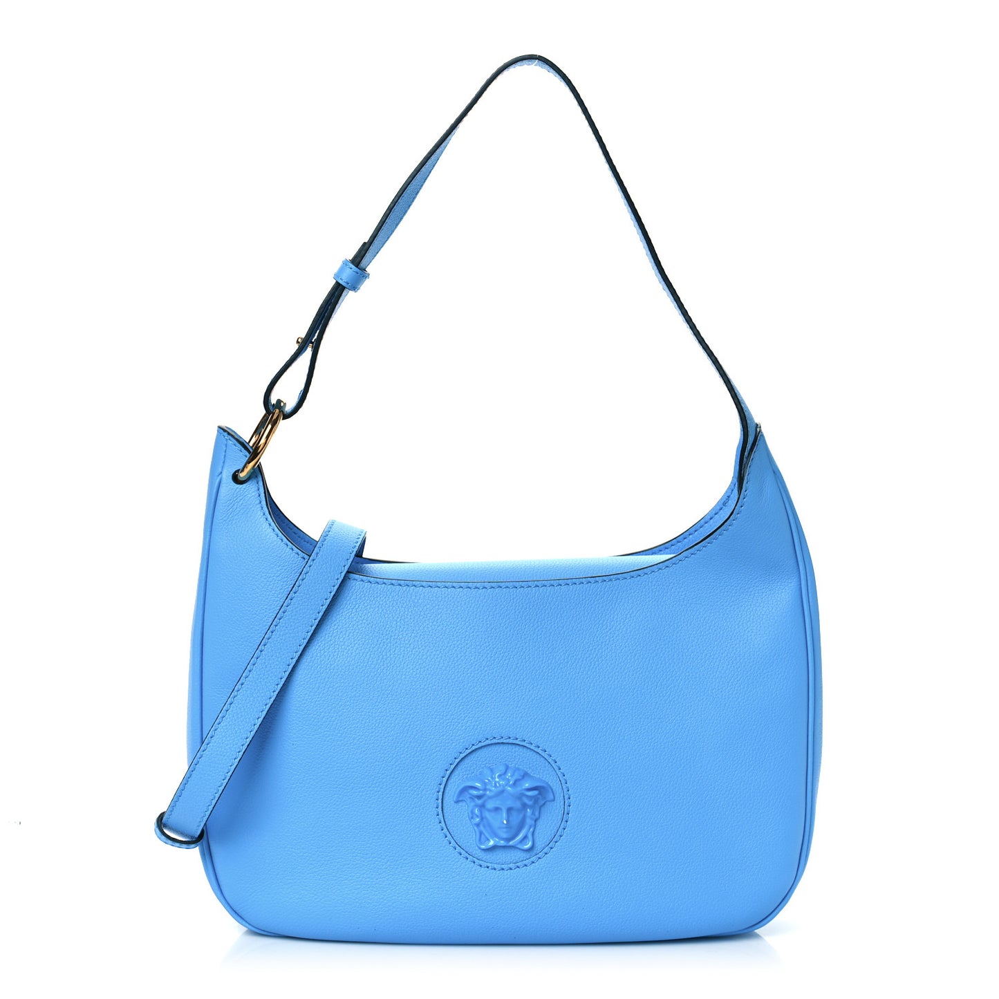 Grained Calfskin La Medusa Medium Hobo Crossbody Blue
