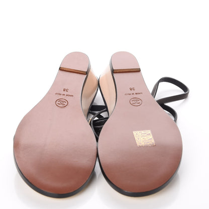 Chanel Lambskin Wedge Sandals 38 Black 5 of 10