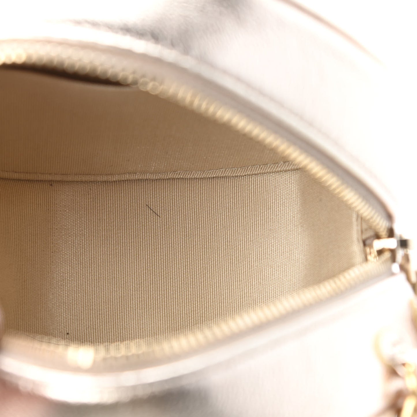 Metallic Lambskin Quilted Chanel 19 Round Clutch With Chain Gold