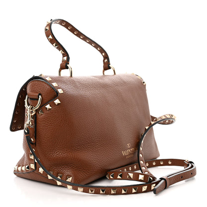 Valentino Garavani Pebbled Calfskin Medium Rockstud Top Handle Shoulder Bag Cognac 3 of 12
