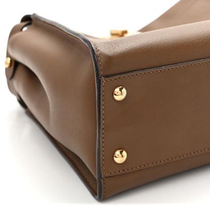 Fendi Vitello Seta Fabric Jacquard Pequin Medium Peekaboo Iconic Satchel Foresta Tobacco 10 of 11