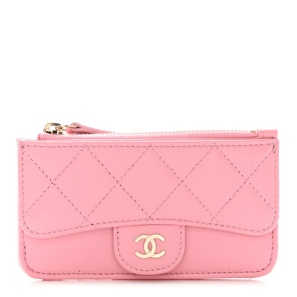 Chanel Lambskin Quilted Flap Zip Card Holder Pink 1 of 8
