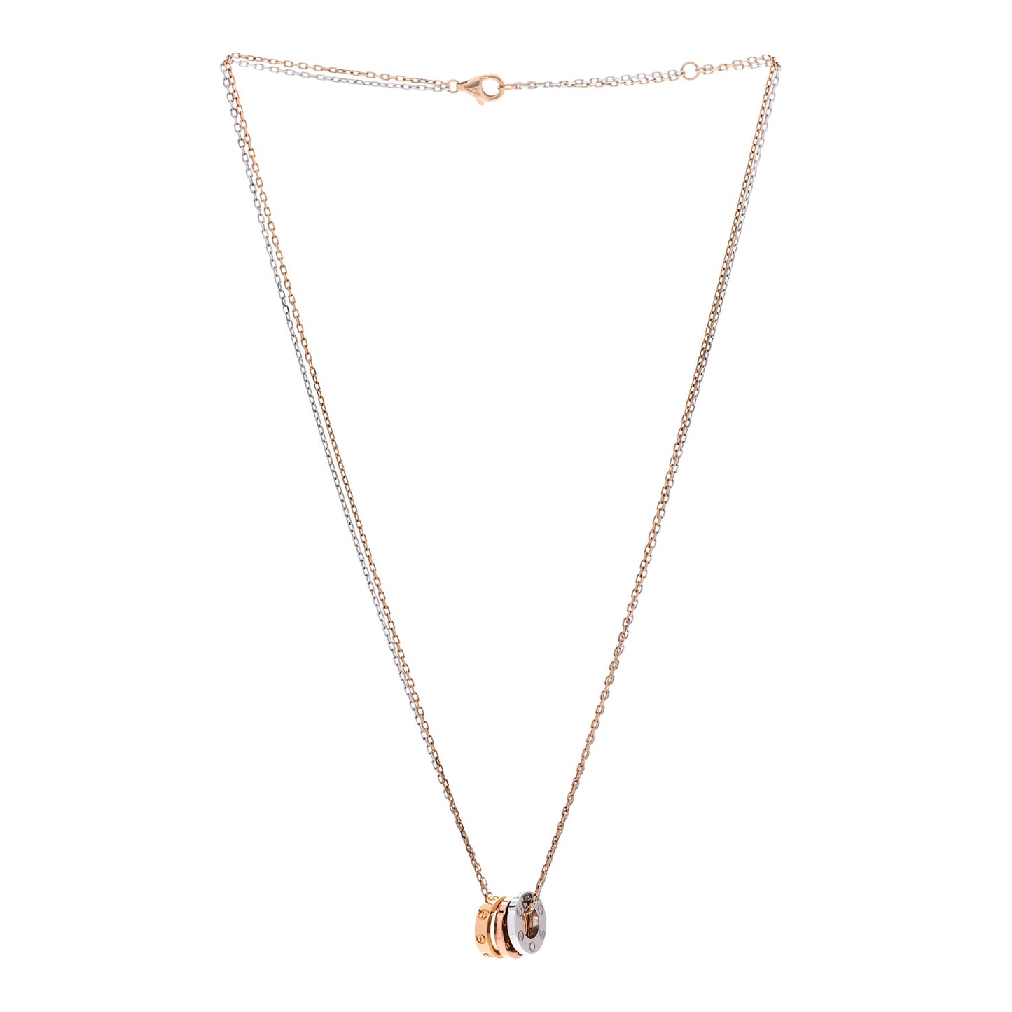 18K White Pink Gold Diamond Three Ring LOVE Pendant Necklace