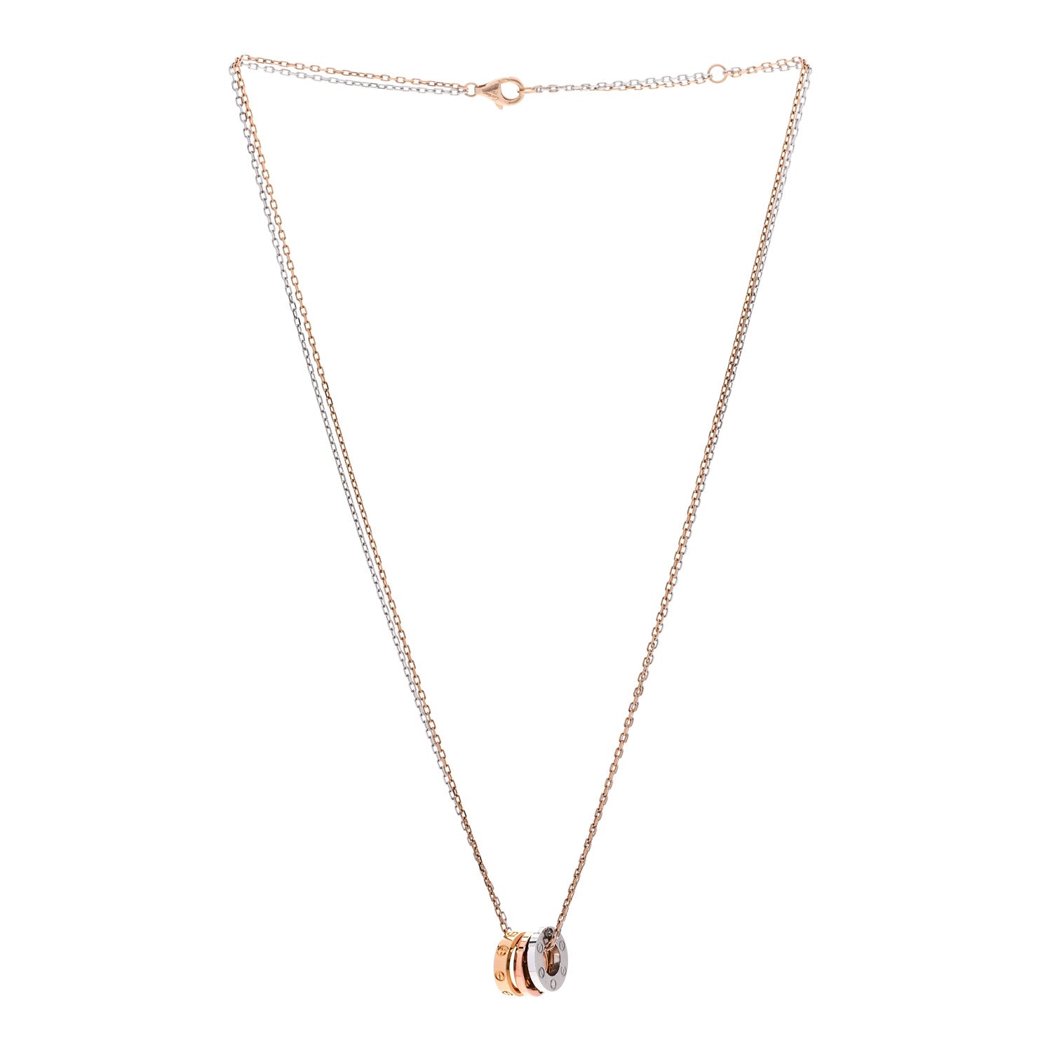 Cartier 18K White Pink Gold Diamond Three Ring LOVE Pendant Necklace 3 of 5
