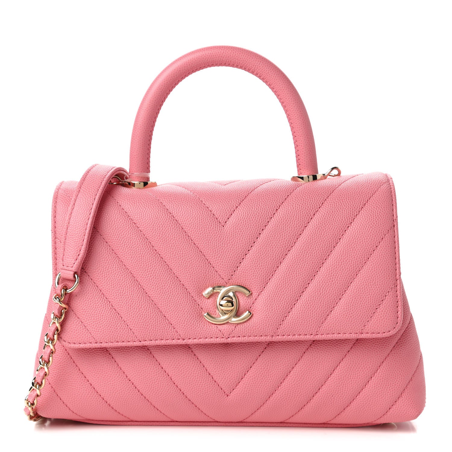 Chanel Caviar Chevron Quilted Mini Coco Handle Flap Pink 1 of 10
