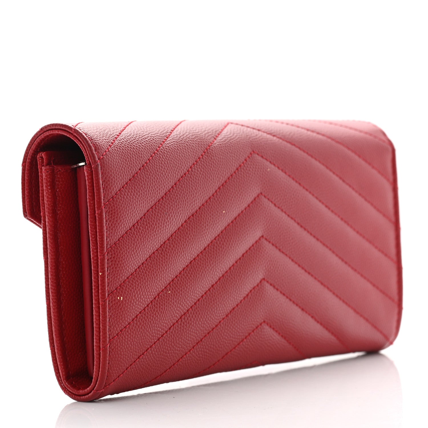 Saint Laurent Grain De Poudre Matelasse Chevron Monogram Flap Wallet Red 2 of 6