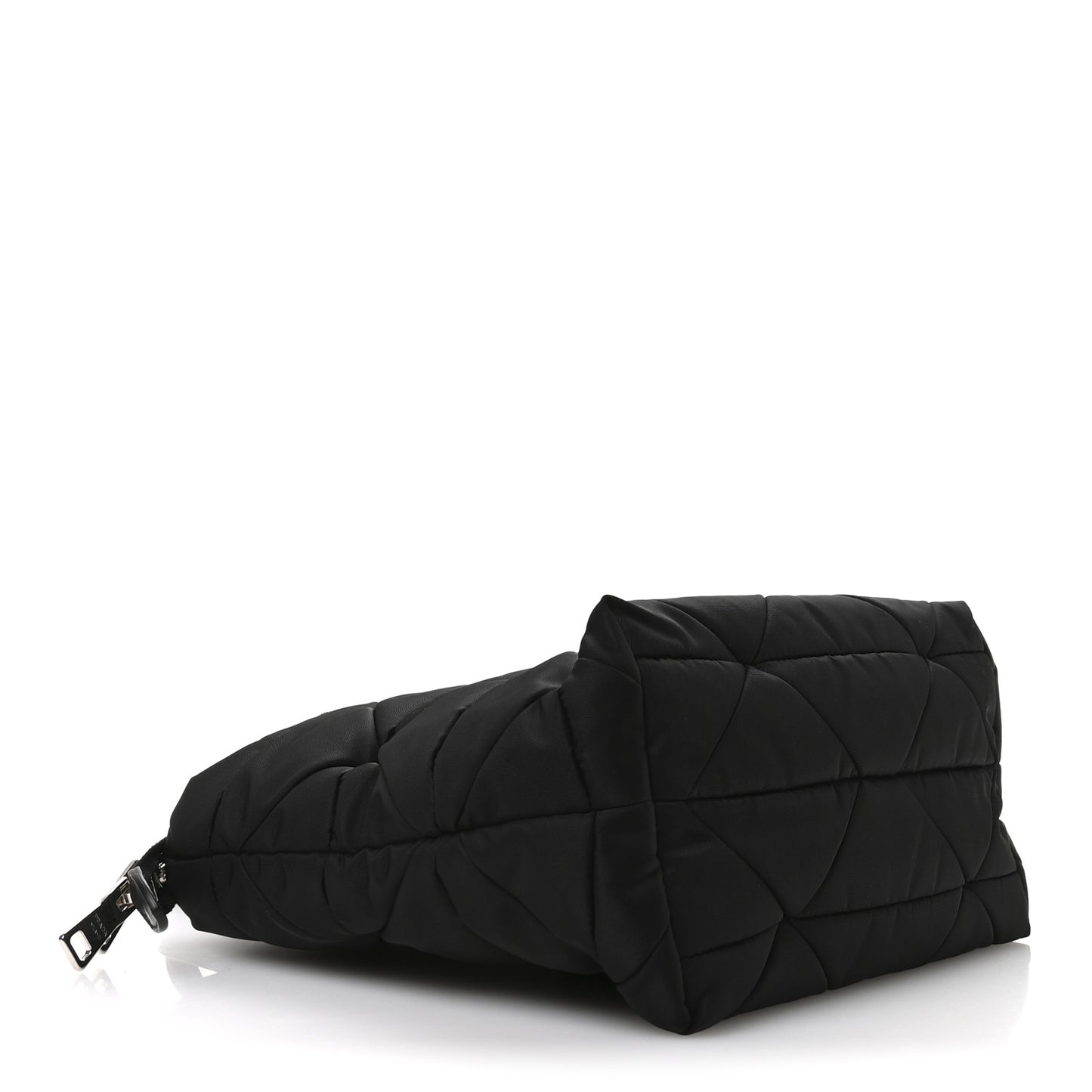 Re-Nylon Nappa Triangle Quilted Padded Double Handled Zip Pocket Tote Black
