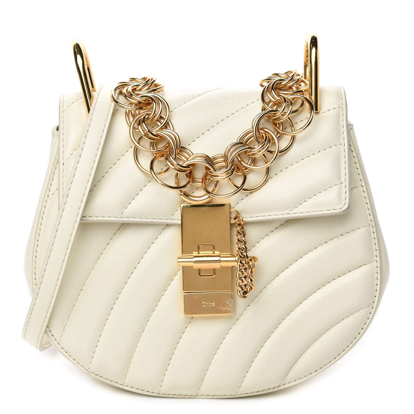 Calfskin Quilted Mini Drew Bijou Shoulder Bag Natural White