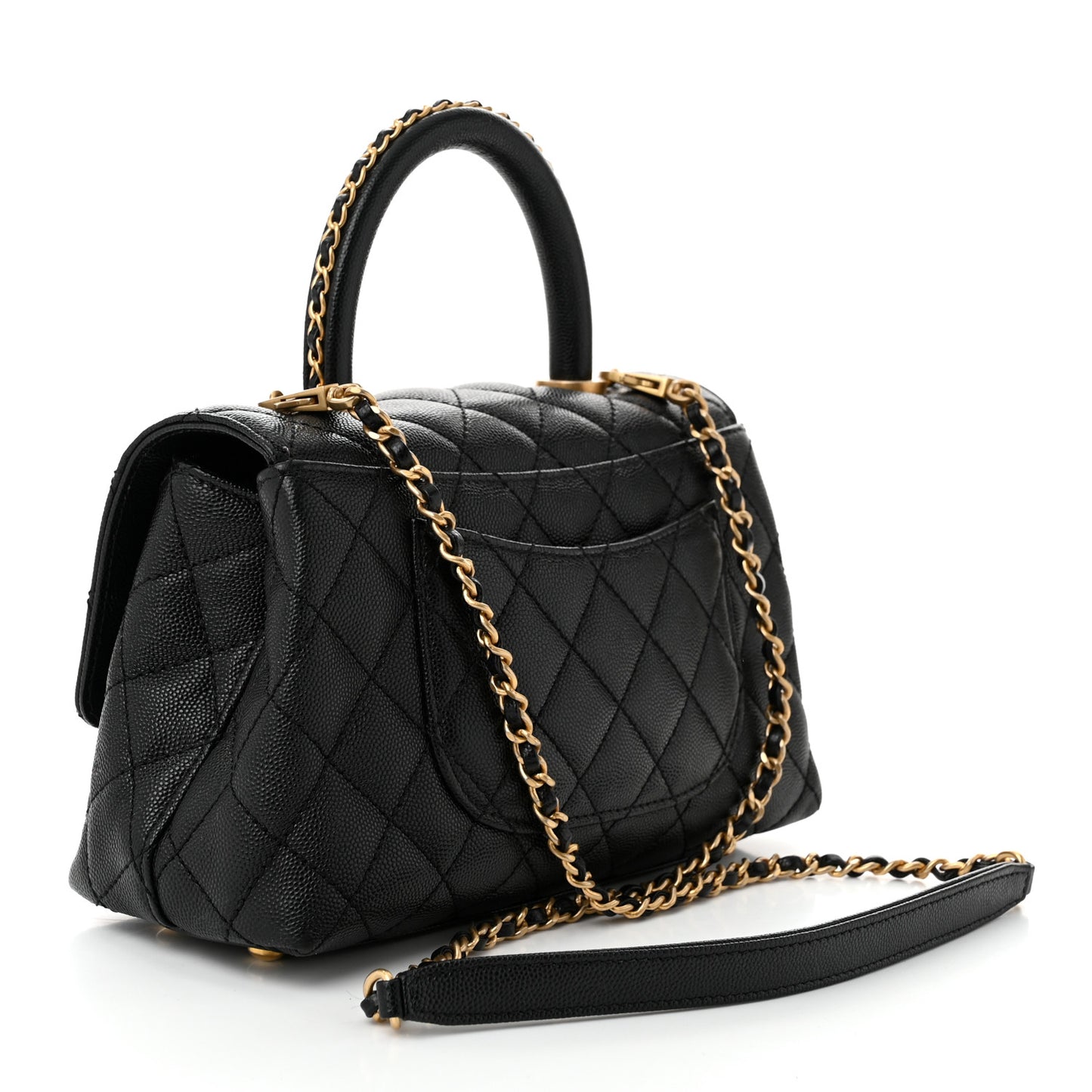 Caviar Quilted Mini Coco Chain Handle Flap Black