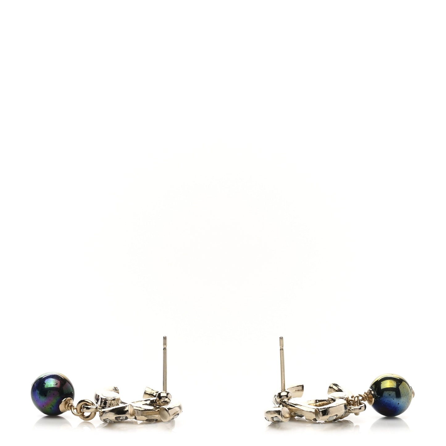 Metal Pearl Crystal CC Drop Earrings Gold Purple Gray