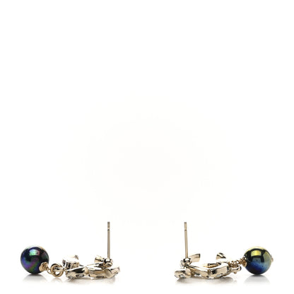 Chanel Metal Pearl Crystal CC Drop Earrings Gold Purple Gray 3 of 4