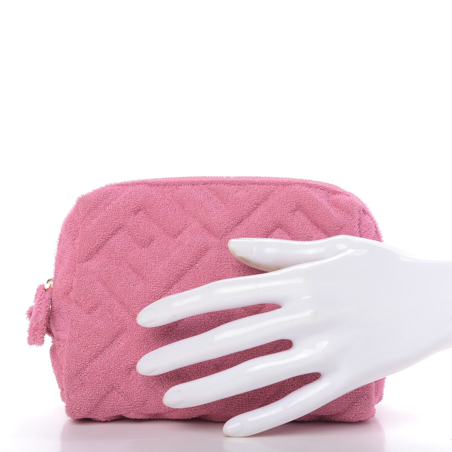 Fendi Terry Cloth Vitello Century Matte FF 1974 Embossed Small Trapezoid Beauty Pouch Lollypop 2 of 10