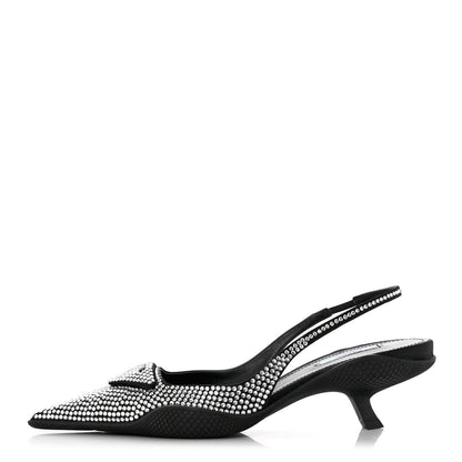 Prada Satin Crystal Logo 45mm Slingback Pumps 39.5 Cristal 1 of 9