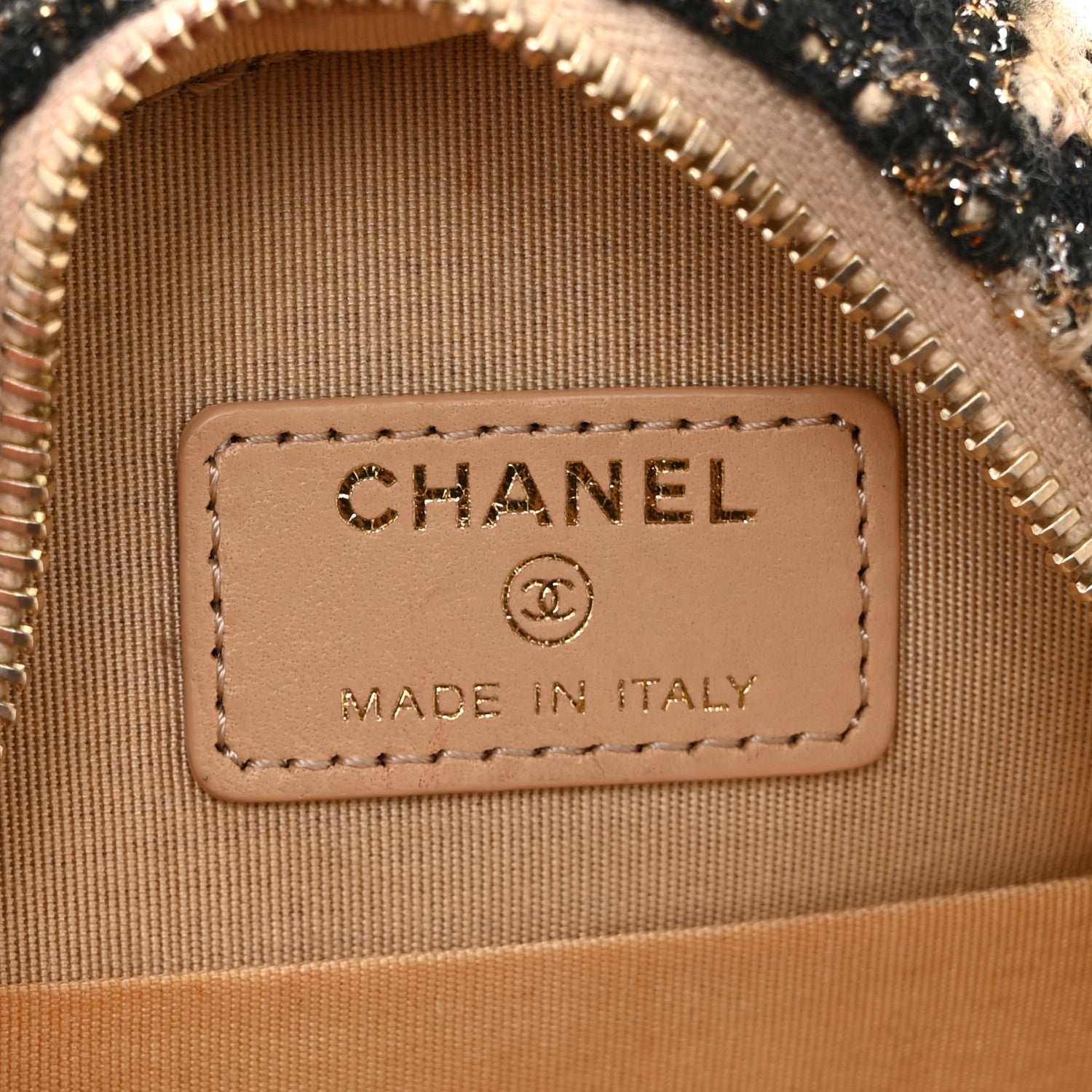 Chanel Wool Tweed Lambskin Quilted Chanel 19 Round Clutch With Chain and Coin Purse Beige Black 6 of 10