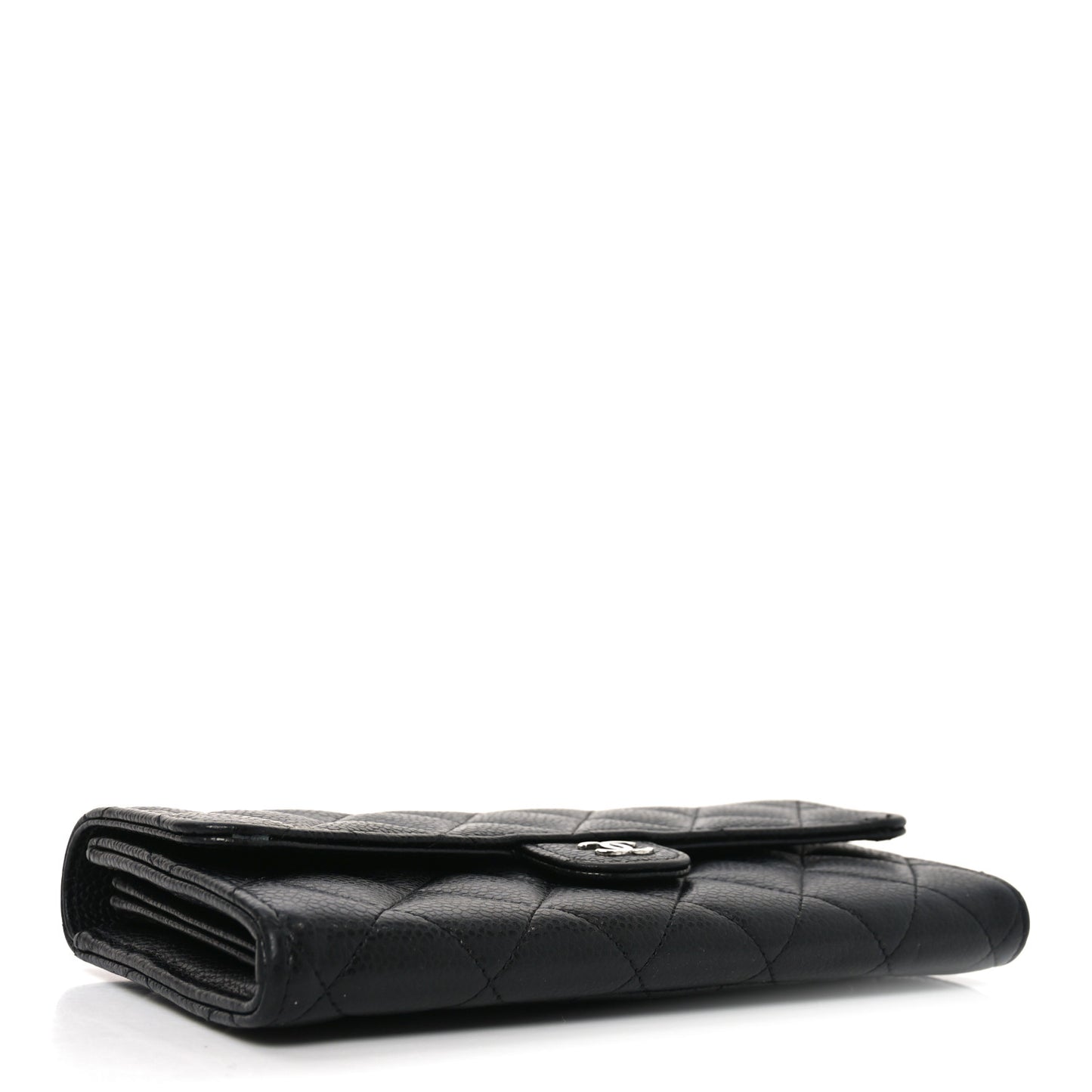 Caviar Quilted Large Gusset Flap Wallet Black