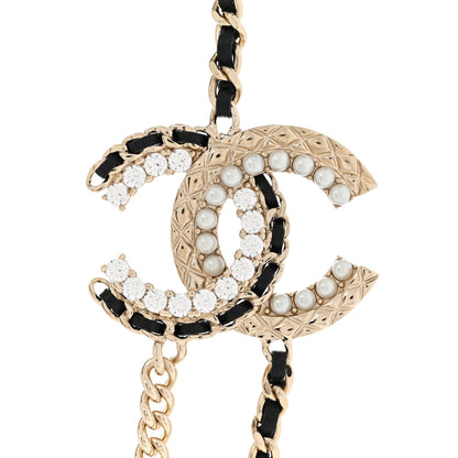 Chanel Lambskin Pearl Crystal Chain CC Belt 85 34 Gold Pearly White Black 4 of 5