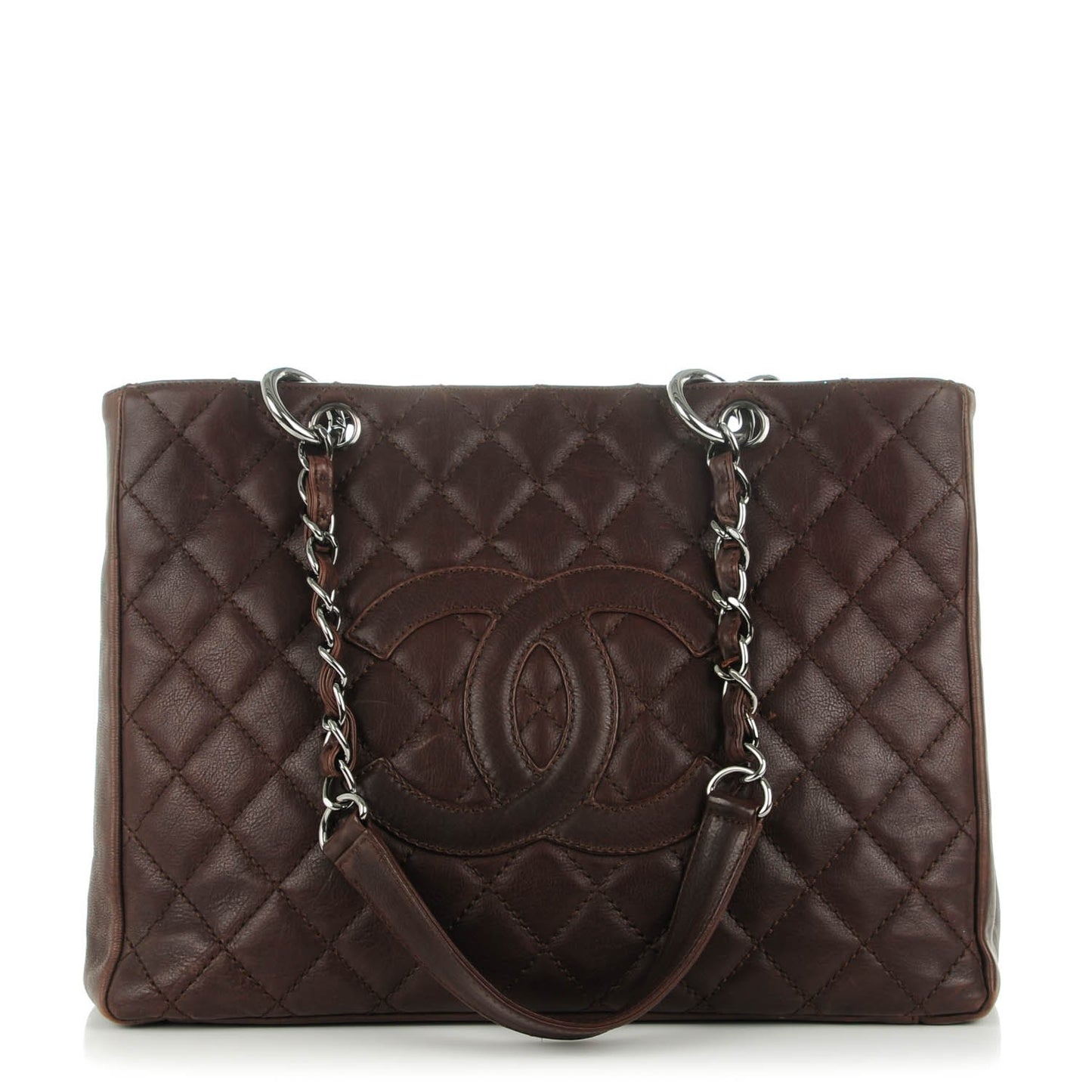 Calfskin Quilted Grand Shopping Tote GST Dark Brown