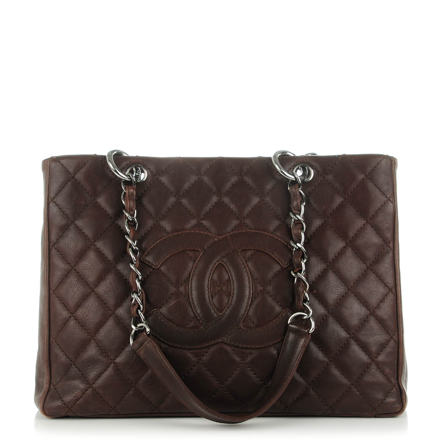 Chanel Calfskin Quilted Grand Shopping Tote GST Dark Brown 1 of 7