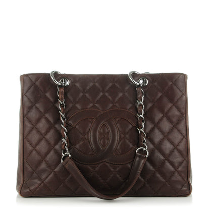 Chanel Calfskin Quilted Grand Shopping Tote GST Dark Brown 1 of 7