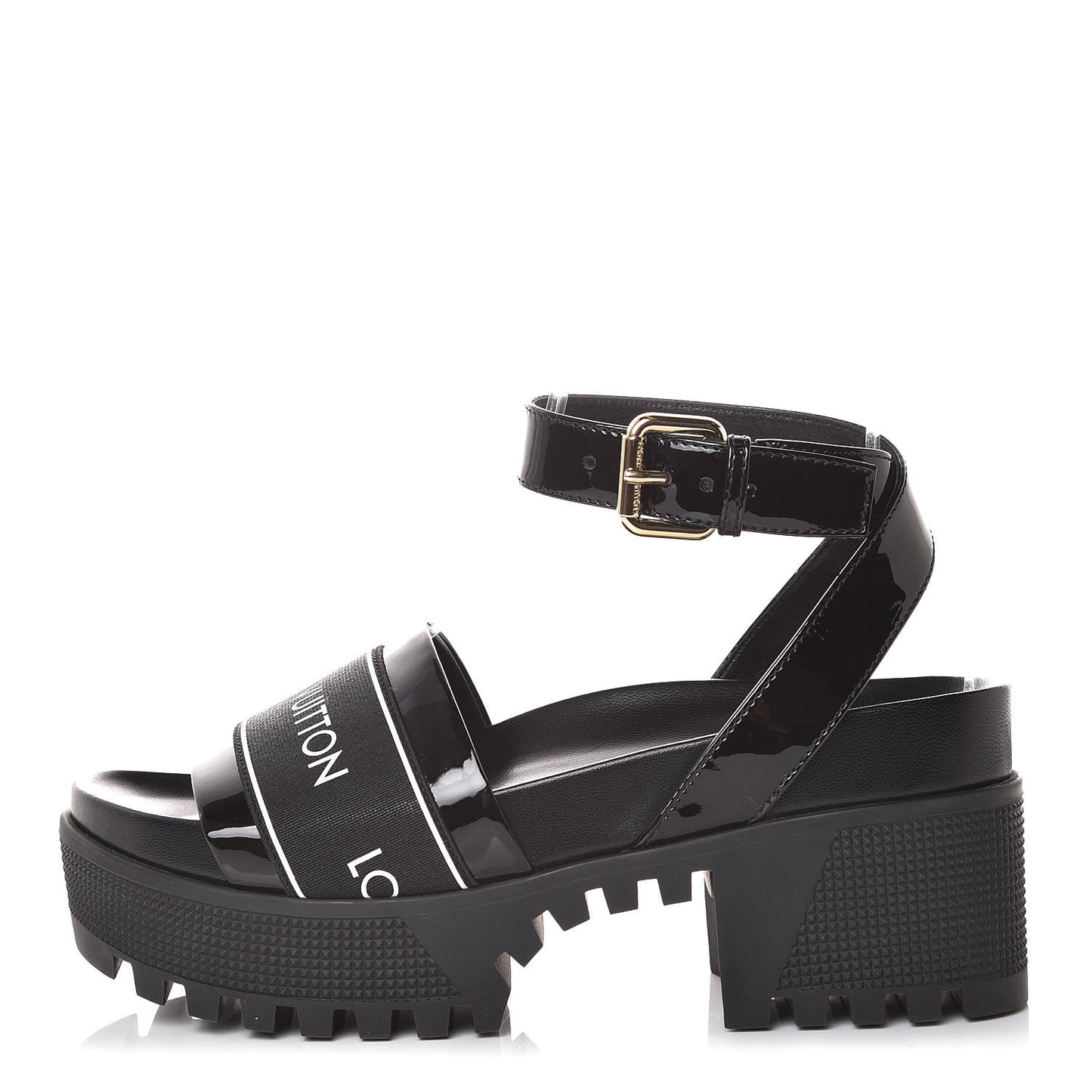 Patent Calfskin Laureate Platform Sandals 35 Black