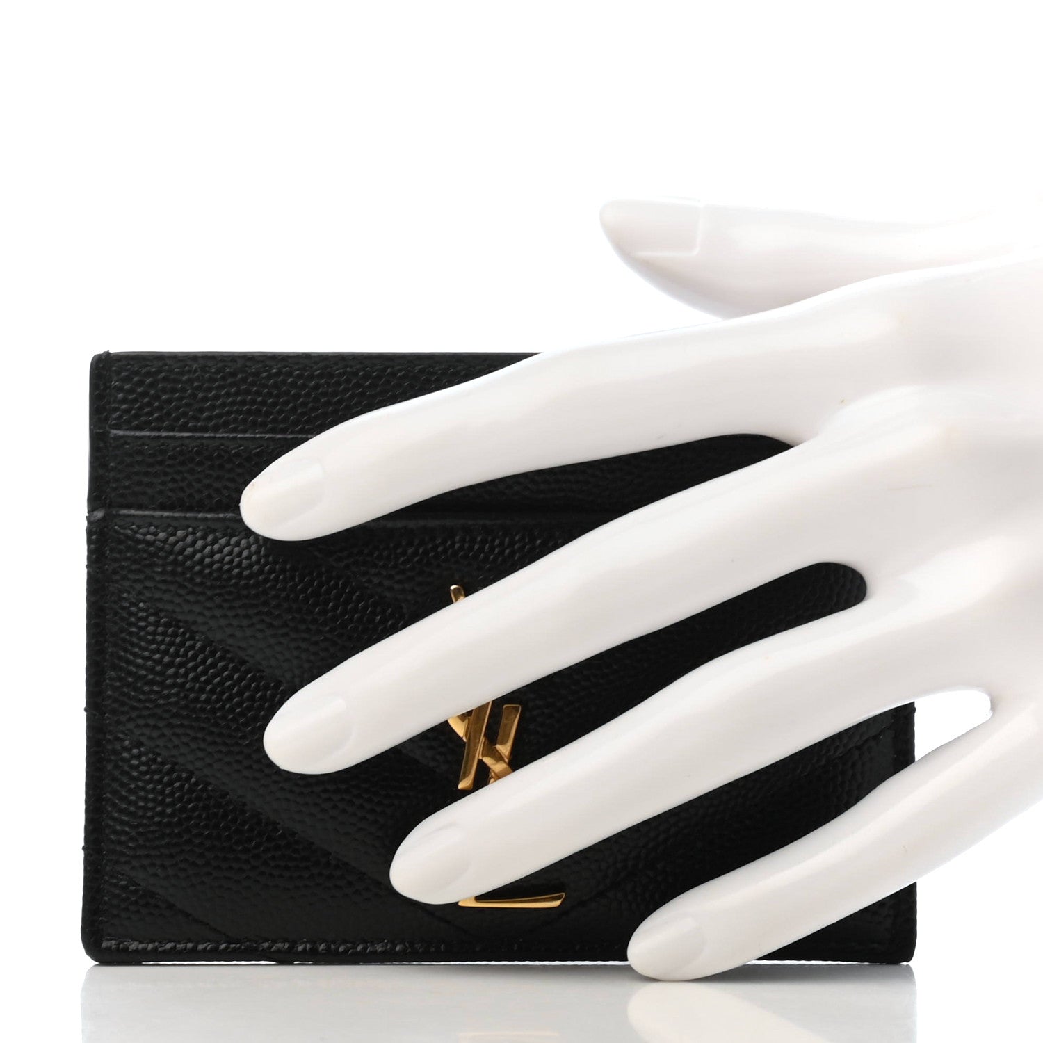 Saint Laurent Grain De Poudre Matelasse Chevron Monogram Credit Card Case Black 2 of 8