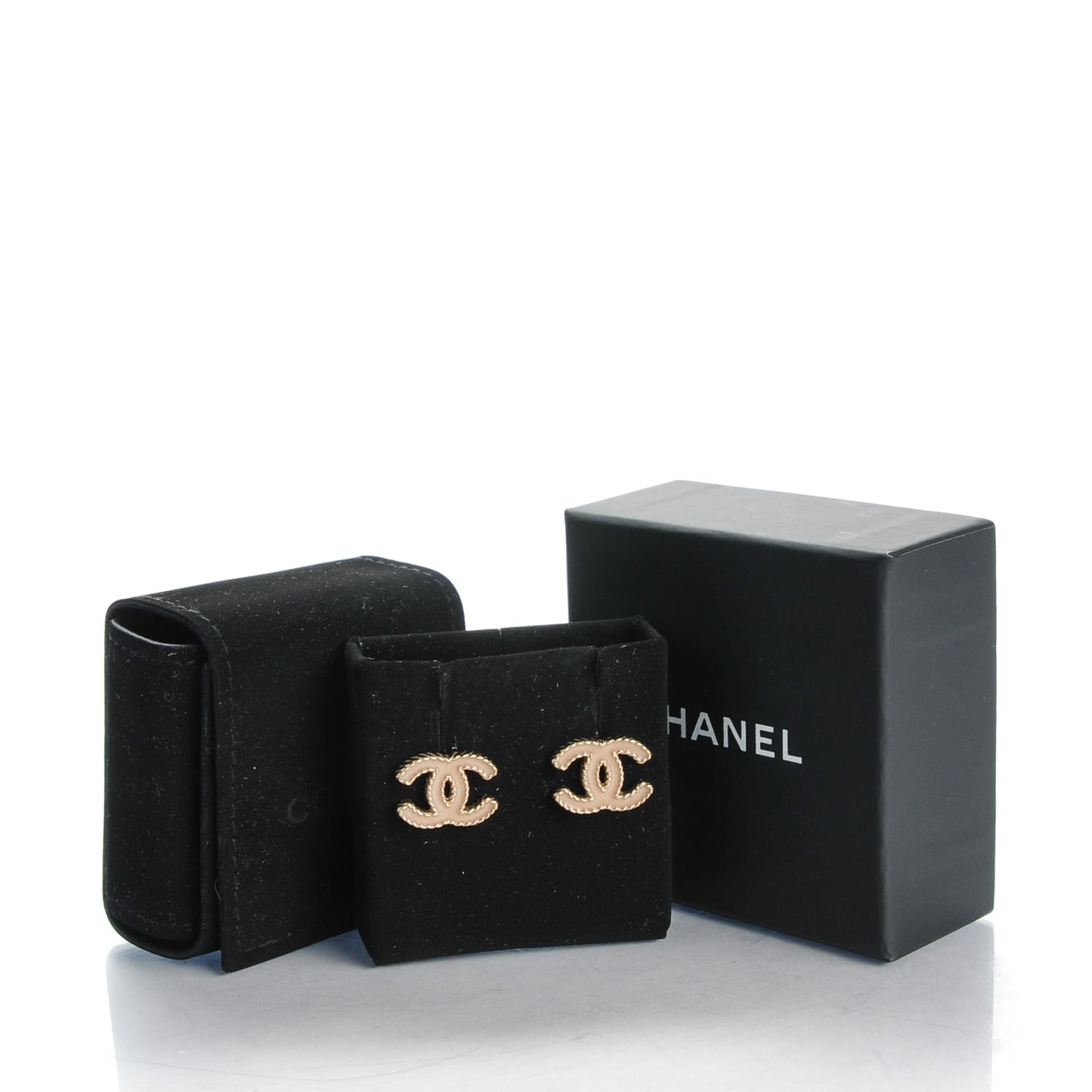 Enamel CC Earrings Beige Gold