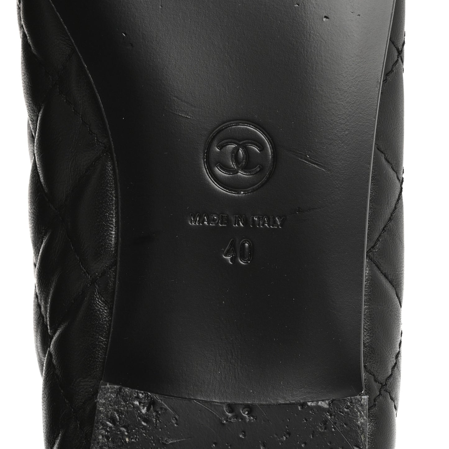 Aged Calfskin Quilted CC Cap Toe Ballerina Flats 40 Black